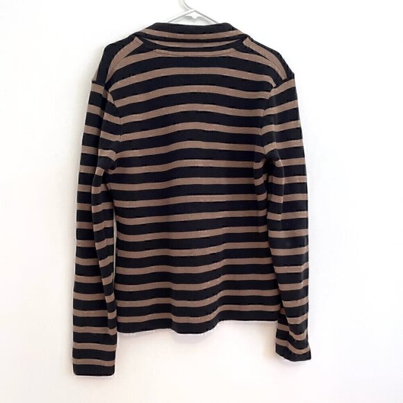 AUDREY & GRACE Brown Black Horizontal Striped Button 100% Cotton Sweater Blazer - Picture 9 of 13